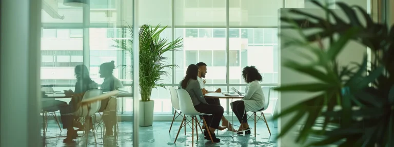 a serene and inviting consultation room, filled with soft natural light, where a diverse group of individuals engages in a thoughtful discussion, reflecting the intersection of psychology and immigration.