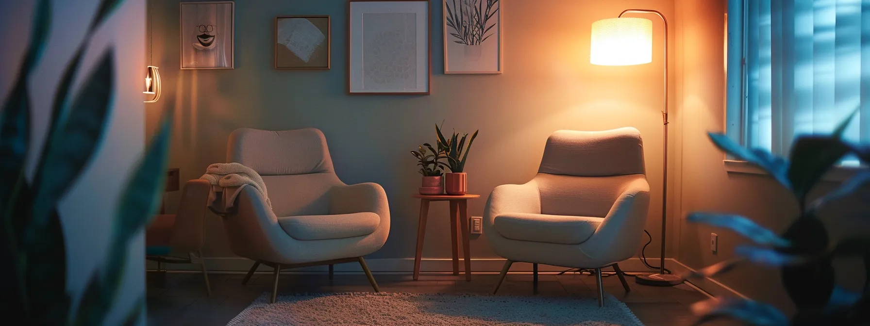 a serene and introspective setting, showcasing a cozy consultation room with soft lighting and calming decor, where a determined individual reflects on their journey towards bariatric surgery during a psychological evaluation.